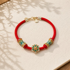 Dunhuang 925 Sterling Silver Lotus Drum New Beginning Red Rope Bracelet featuring Silver, Lotus, Lotus Symbol