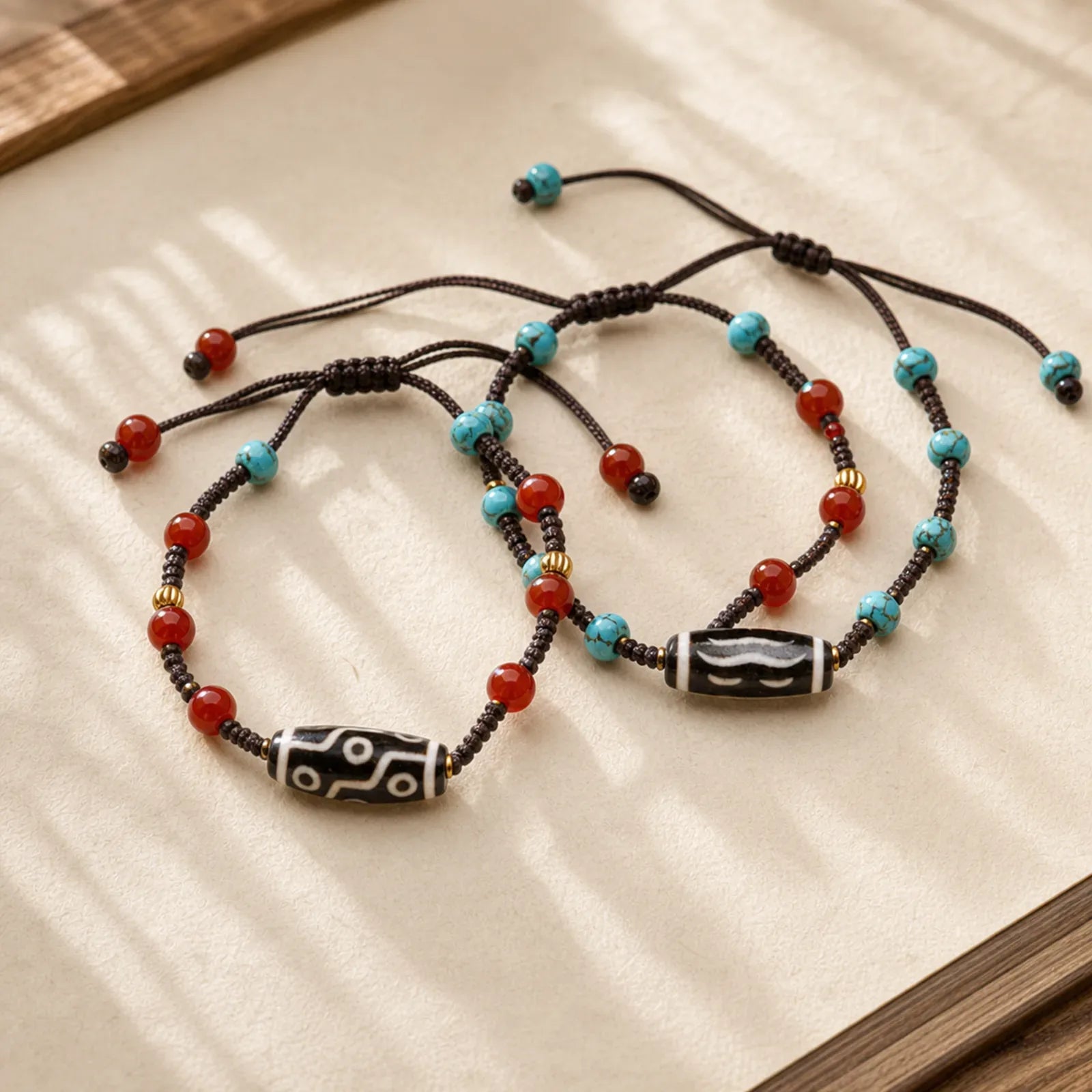 Dzi Beads South Red Agate Braided Rope Protection Bracelet featuring Dzi Bead, South Red Agate, Red Agate