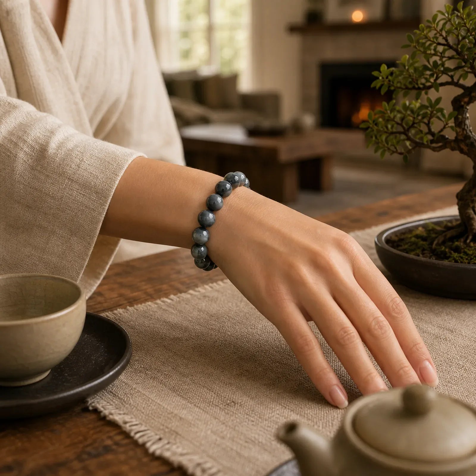 Eagle's Eye Stone Positive Calm Beaded Bracelet featuring Eagle's Eye Stone, Tiger Eye