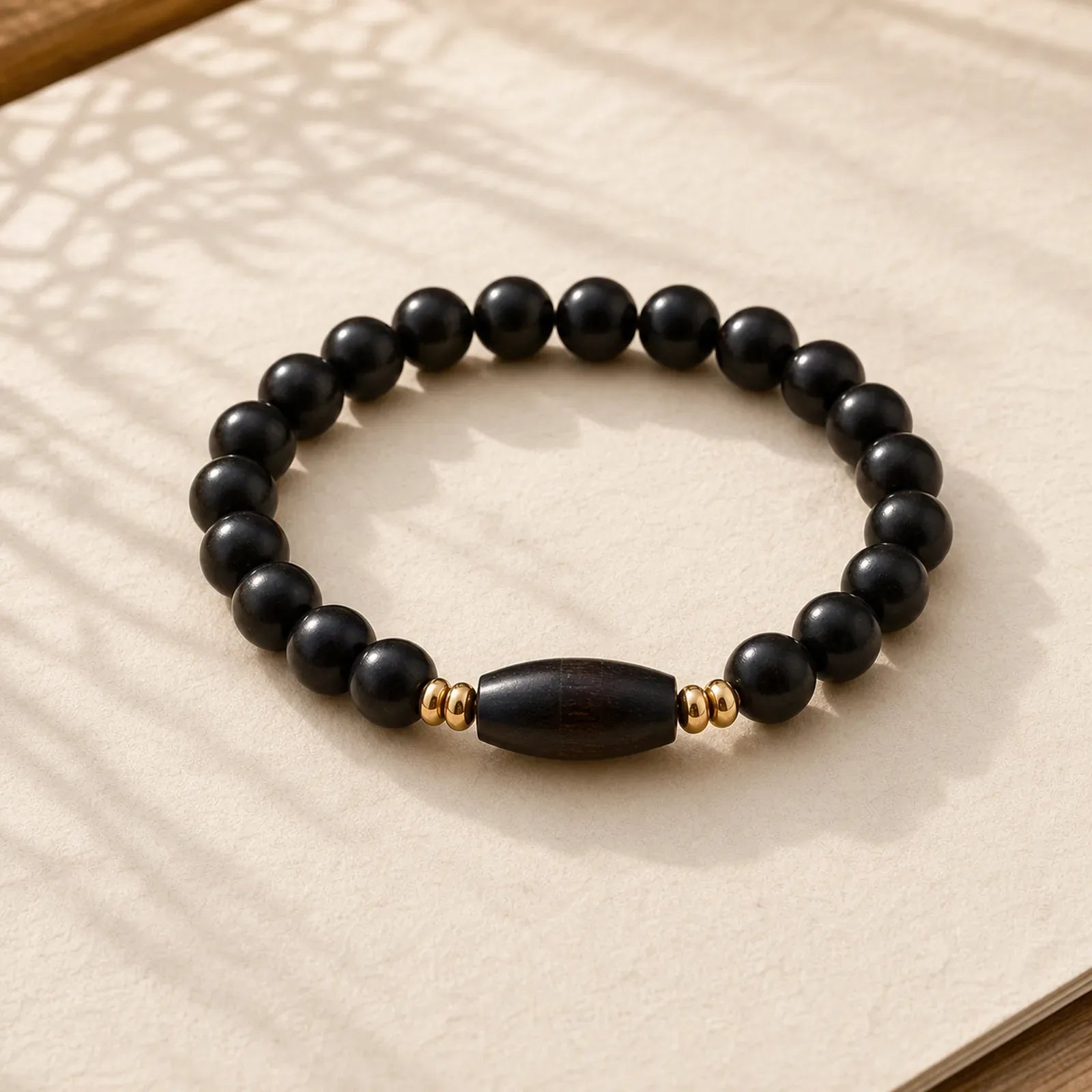 Ebony Beads With Sutra Scroll Blessing Protection Bracelet featuring Ebony, Sandalwood, Ebony Wood
