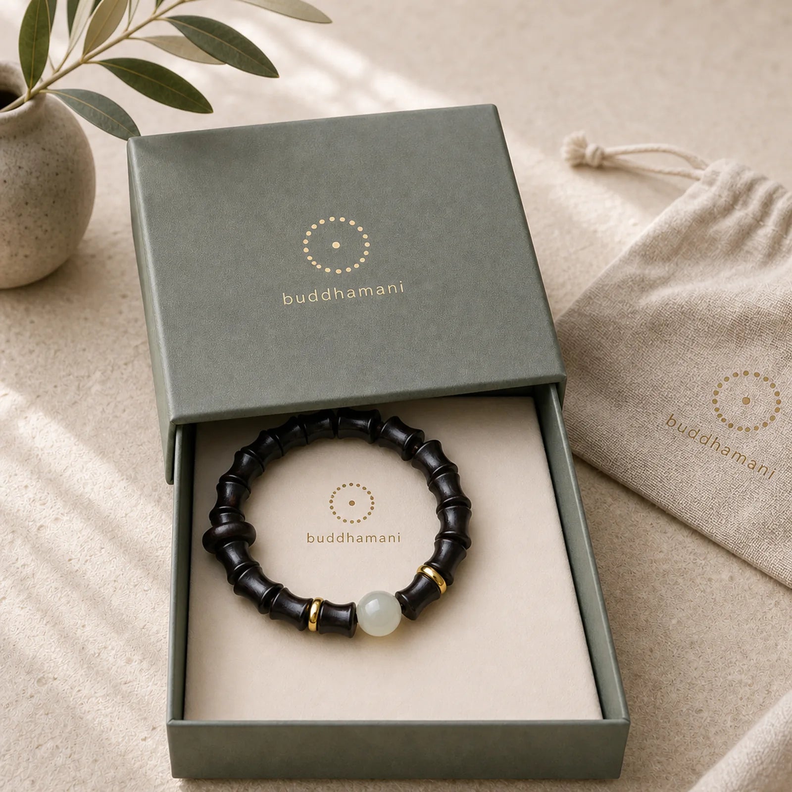 Ebony Green Sandalwood Black Rosewood Bamboo Peace Bracelet featuring Ebony, Green Sandalwood, Sandalwood