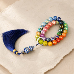 Ebony Lacquer Craft Gourd Bead Tassel Blessing Bracelet featuring Ebony, Bamboo, Sandalwood