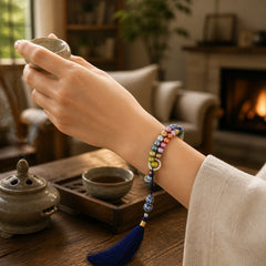 Ebony Lacquer Craft Gourd Bead Tassel Blessing Bracelet featuring Ebony, Bamboo, Sandalwood