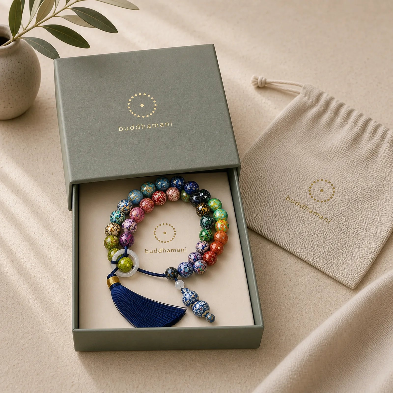 Ebony Lacquer Craft Gourd Bead Tassel Blessing Bracelet featuring Ebony, Bamboo, Sandalwood