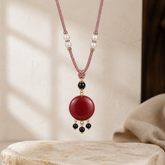 Ebony Wood Aurora Lacquer Craft Bead Pearl Balance Necklace Pendant featuring Ebony Wood, Ebony, Pearl