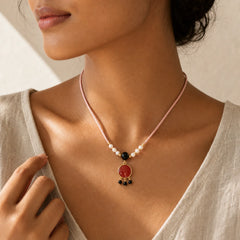 Ebony Wood Aurora Lacquer Craft Bead Pearl Balance Necklace Pendant featuring Ebony Wood, Ebony, Pearl