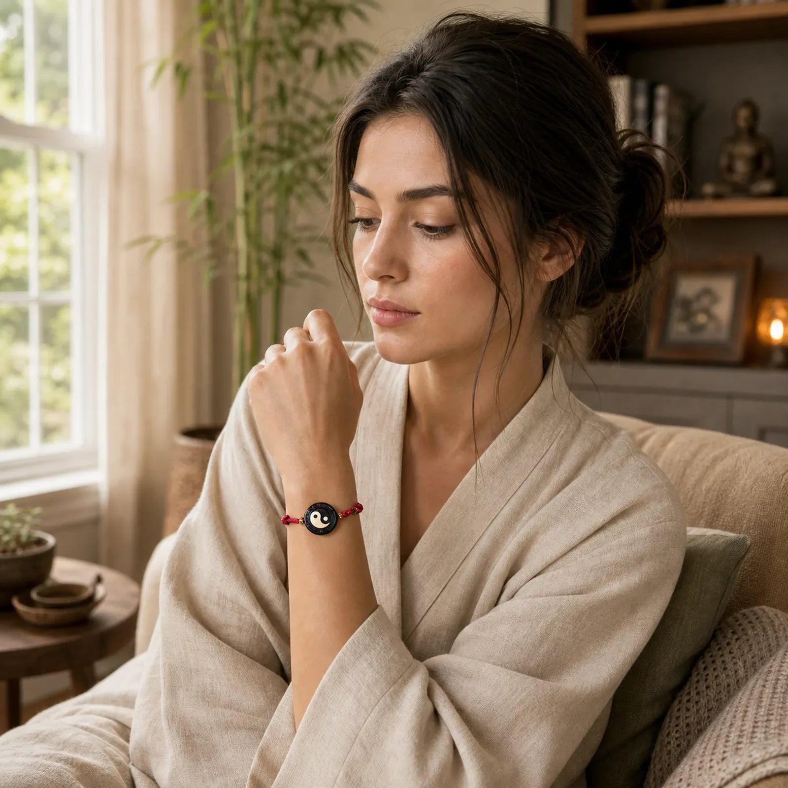 Ebony Wood Bagua Grounding Red String Bracelet featuring Ebony Wood, Ebony, Bagua