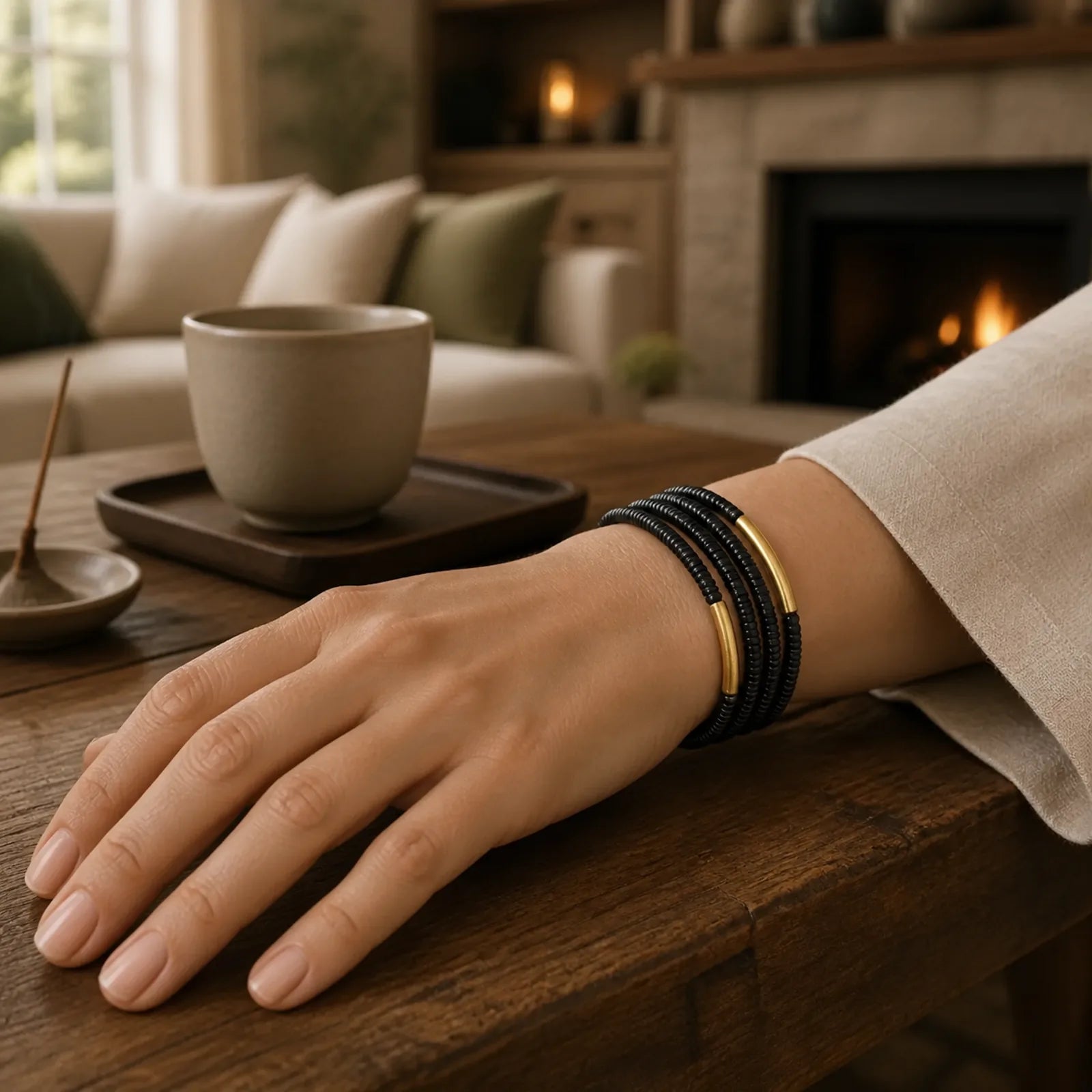 Ebony Wood Brass Copper Balance Multilayered Bracelet featuring Ebony Wood, Ebony, Copper