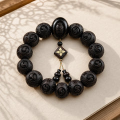 Ebony Wood Chinese Character Yin Yang Engraved Gourd Balance Bracelet featuring Ebony Wood, Ebony, Yin Yang Symbol
