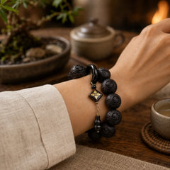 Ebony Wood Chinese Character Yin Yang Engraved Gourd Balance Bracelet featuring Ebony Wood, Ebony, Yin Yang Symbol