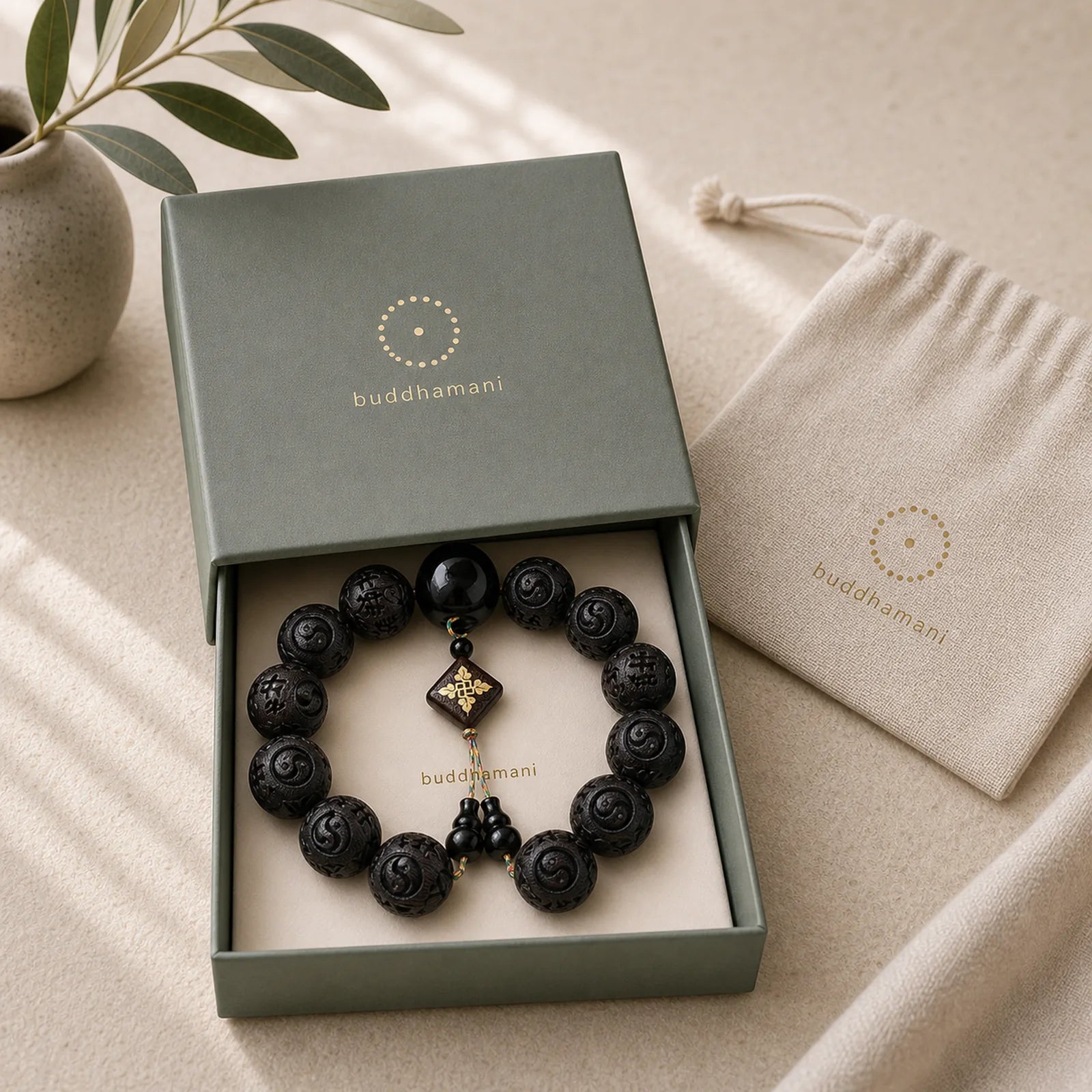 Ebony Wood Chinese Character Yin Yang Engraved Gourd Balance Bracelet featuring Ebony Wood, Ebony, Yin Yang Symbol