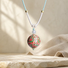 Ebony Wood Colorful Lacquer Craft Bead Calm Necklace Pendant featuring Ebony Wood, Ebony, Bamboo