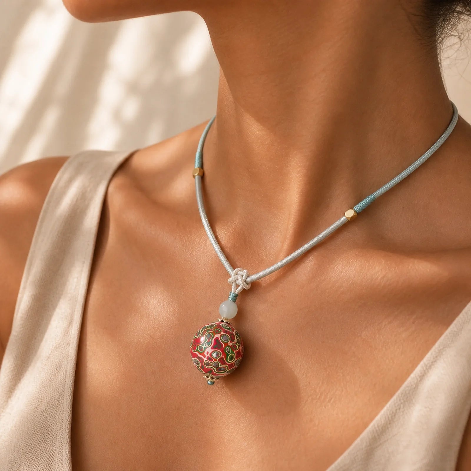 Ebony Wood Colorful Lacquer Craft Bead Calm Necklace Pendant featuring Ebony Wood, Ebony, Bamboo