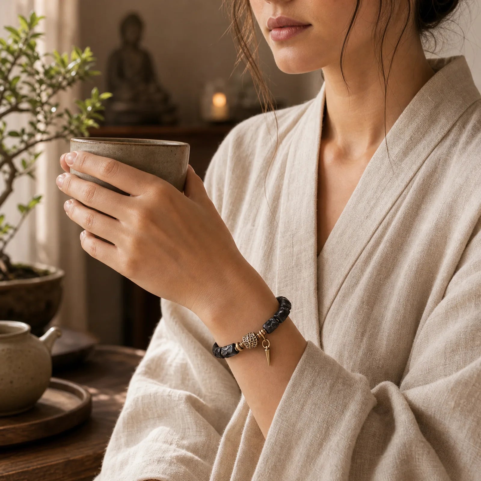 Ebony Wood Copper Balance Protection Couple Bracelet featuring Ebony Wood, Ebony, Copper