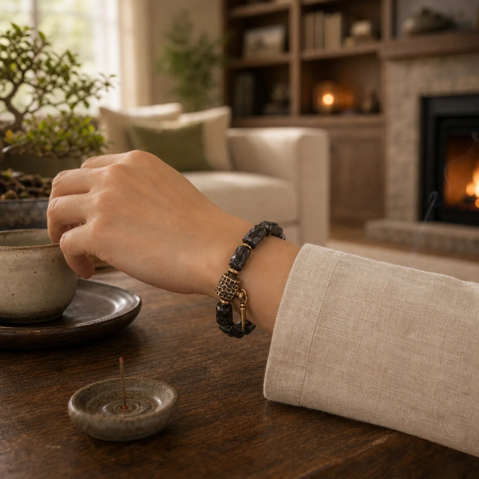 Ebony Wood Copper Balance Protection Couple Bracelet featuring Ebony Wood, Ebony, Copper