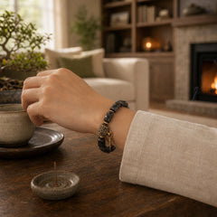 Ebony Wood Copper Balance Protection Couple Bracelet featuring Ebony Wood, Ebony, Copper