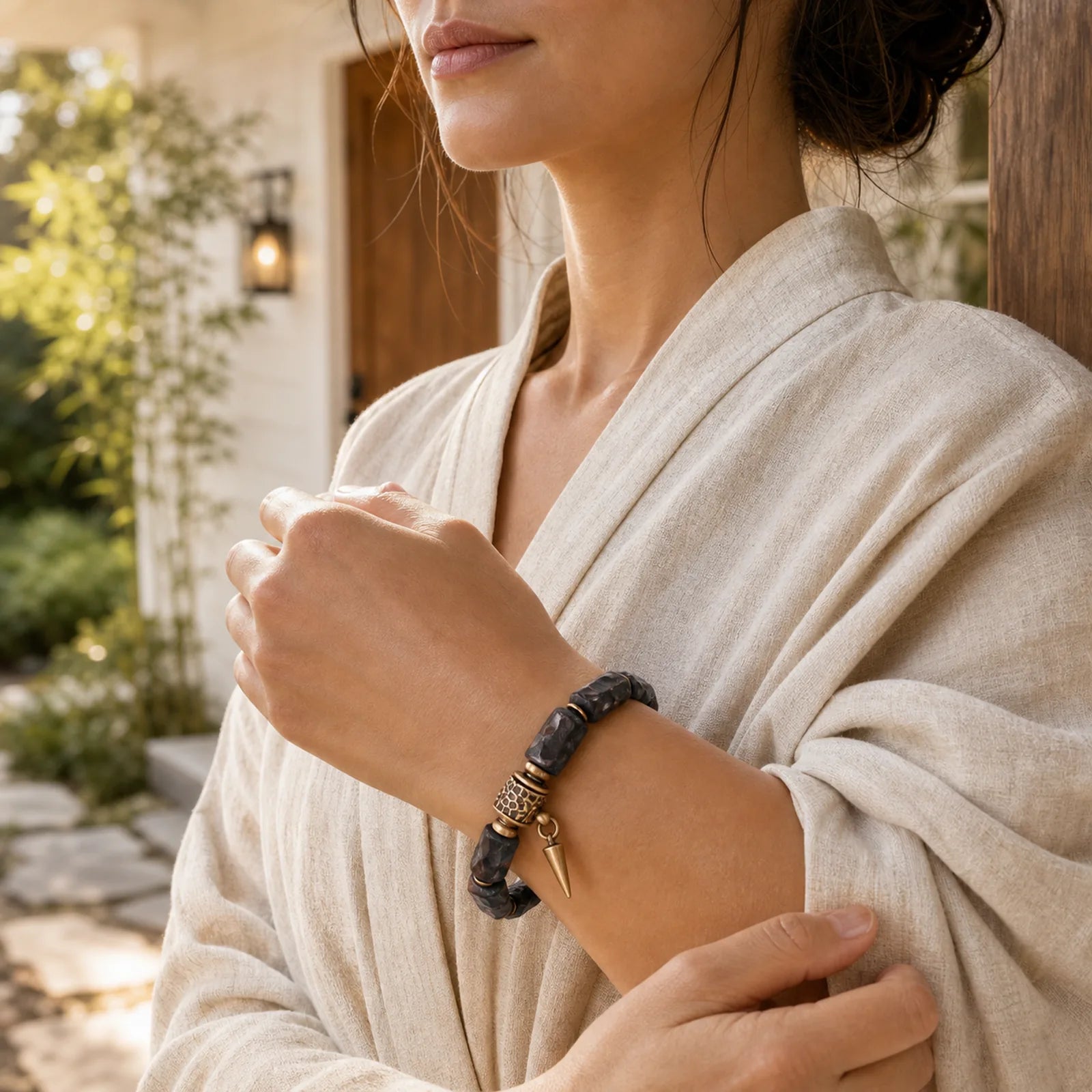 Ebony Wood Copper Balance Protection Couple Bracelet featuring Ebony Wood, Ebony, Copper