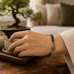 Ebony Wood Copper Brass Red Agate Peace Bracelet featuring Ebony Wood, Ebony, Copper