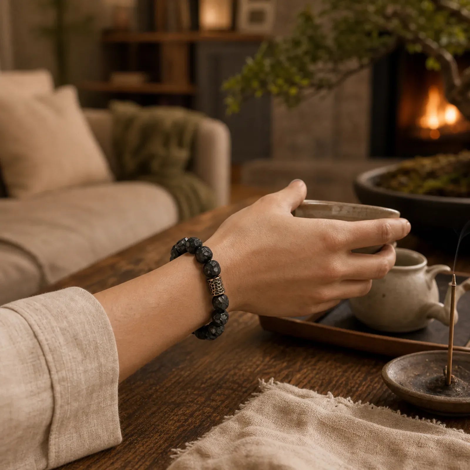 Ebony Wood Copper Peace Balance Couple Bracelet featuring Ebony Wood, Ebony, Copper