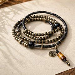 Ebony Wood Dzi Bead Copper Peace Couple Bracelet Necklace Pendant featuring Ebony Wood, Ebony, Dzi Bead
