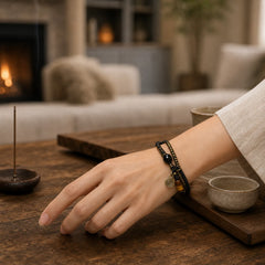 Ebony Wood Dzi Bead Copper Peace Couple Bracelet Necklace Pendant featuring Ebony Wood, Ebony, Dzi Bead