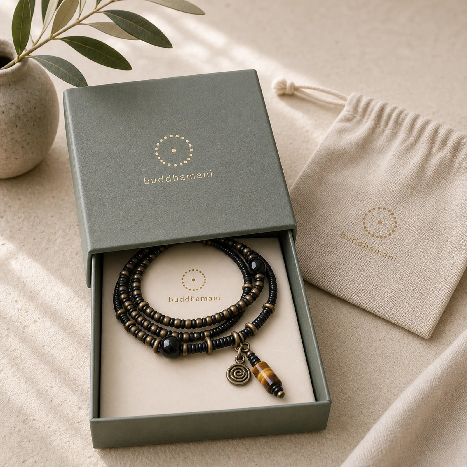 Ebony Wood Dzi Bead Copper Peace Couple Bracelet Necklace Pendant featuring Ebony Wood, Ebony, Dzi Bead