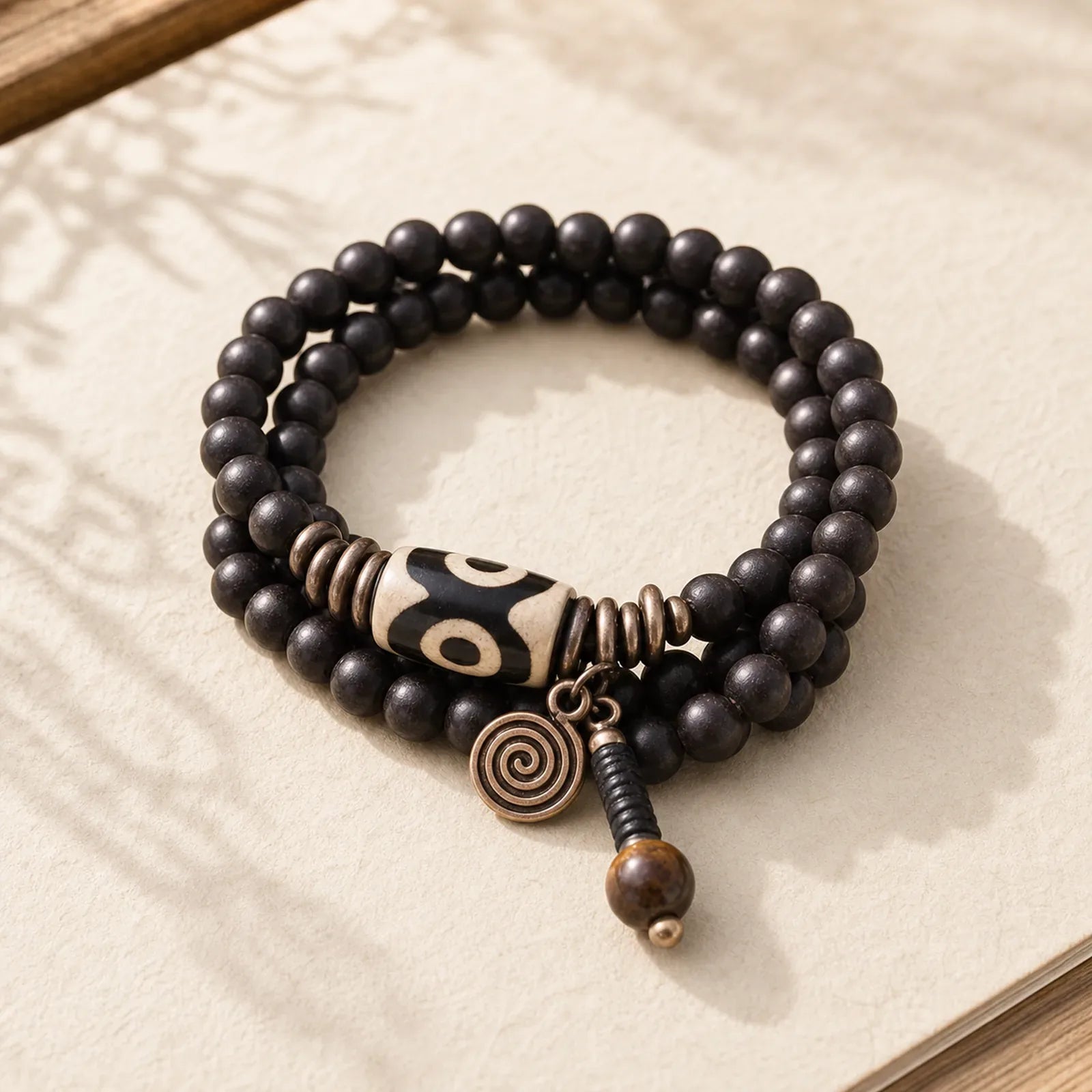 Ebony Wood Dzi Bead Copper Protection Couple Bracelet (Extra 30% Off | USE CODE: FS30) featuring Ebony Wood, Ebony, Dzi Bead