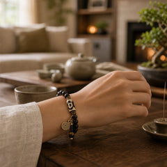 Ebony Wood Dzi Bead Copper Protection Couple Bracelet (Extra 30% Off | USE CODE: FS30) featuring Ebony Wood, Ebony, Dzi Bead