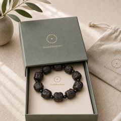 Ebony Wood Eighteen Arhats Lotus Dragon Engraved Balance Bracelet featuring Ebony Wood, Ebony, Lotus