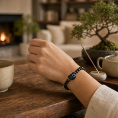 Ebony Wood Green Sandalwood Cute Cat Peace Bracelet featuring Ebony Wood, Ebony, Green Sandalwood