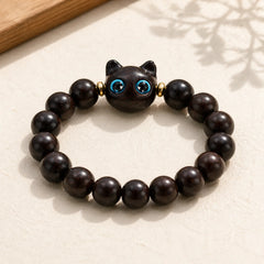 Ebony Wood Green Sandalwood Red Sandalwood Lovely Cat Balance Bracelet featuring Ebony Wood, Ebony, Green Sandalwood