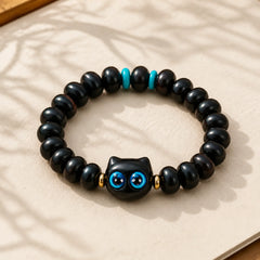 Ebony Wood Liuli Glass Lovely Cat Peace Balance Bracelet featuring Ebony Wood, Ebony