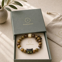 Ebony Wood Lucky Cat Grounding Beaded Bracelet featuring Ebony Wood, Ebony, Sandalwood