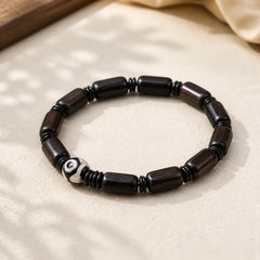 Ebony Wood Rectangular Beads Dzi Bead Balance Bracelet featuring Ebony Wood, Ebony, Dzi Bead