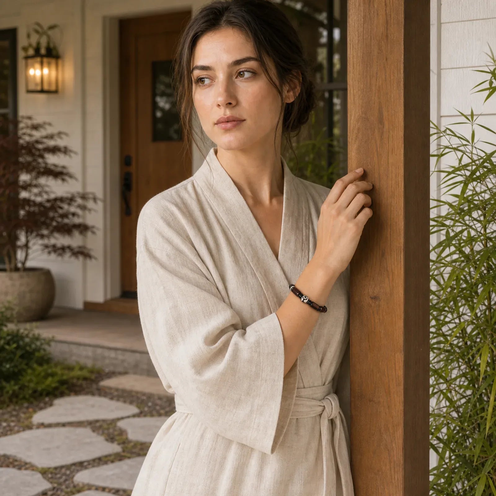 Ebony Wood Rectangular Beads Dzi Bead Balance Bracelet featuring Ebony Wood, Ebony, Dzi Bead