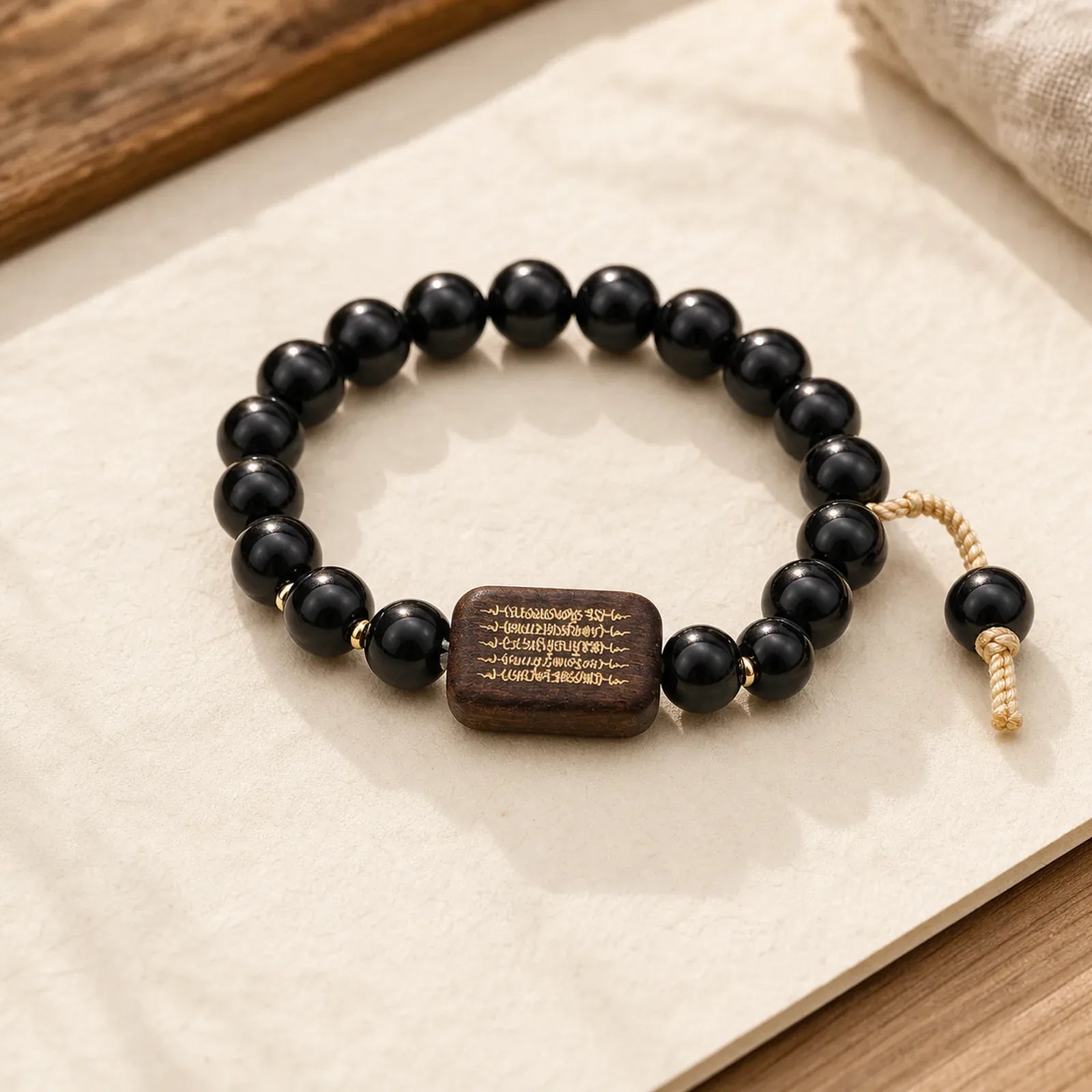 Ebony Wood Scripture Engraved Peace Bracelet featuring Ebony Wood, Ebony, Copper