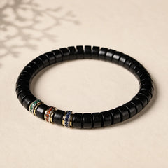 Ebony Wood Small Leaf Red Sandalwood Zircon Peace Bracelet featuring Ebony Wood, Ebony, Small Leaf Red Sandalwood