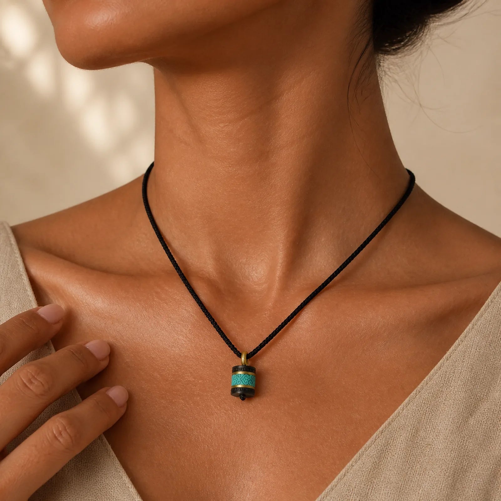 Ebony Wood Turquoise Cylinder Peace Necklace Pendant featuring Ebony Wood, Ebony, Turquoise