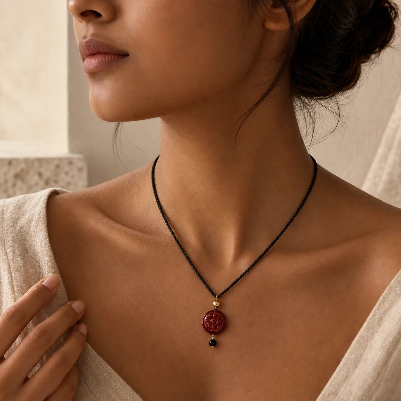 Ebony Wood Venus Aurora Bead Lacquer Craft Peace Necklace Pendant featuring Ebony Wood, Ebony, Bamboo