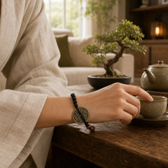Ebony Wood Wenge Wood Mountain Ghosts Spend Money Bagua Copper Coin Peace Bracelet featuring Ebony Wood, Ebony, Wenge Wood
