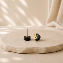 Ebony Wood Yin Yang Balance Stud Earrings featuring Ebony Wood, Ebony, Yin Yang Symbol