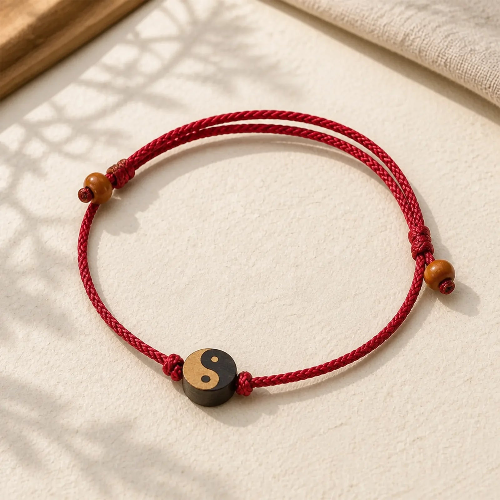 Ebony Yin Yang Symbol Peace Colorful String Bracelet featuring Ebony, Yin Yang Symbol, Ebony Wood