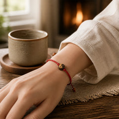 Ebony Yin Yang Symbol Peace Colorful String Bracelet featuring Ebony, Yin Yang Symbol, Ebony Wood