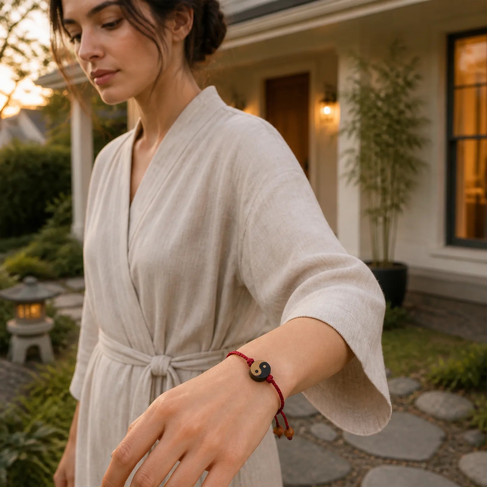 Ebony Yin Yang Symbol Peace Colorful String Bracelet featuring Ebony, Yin Yang Symbol, Ebony Wood