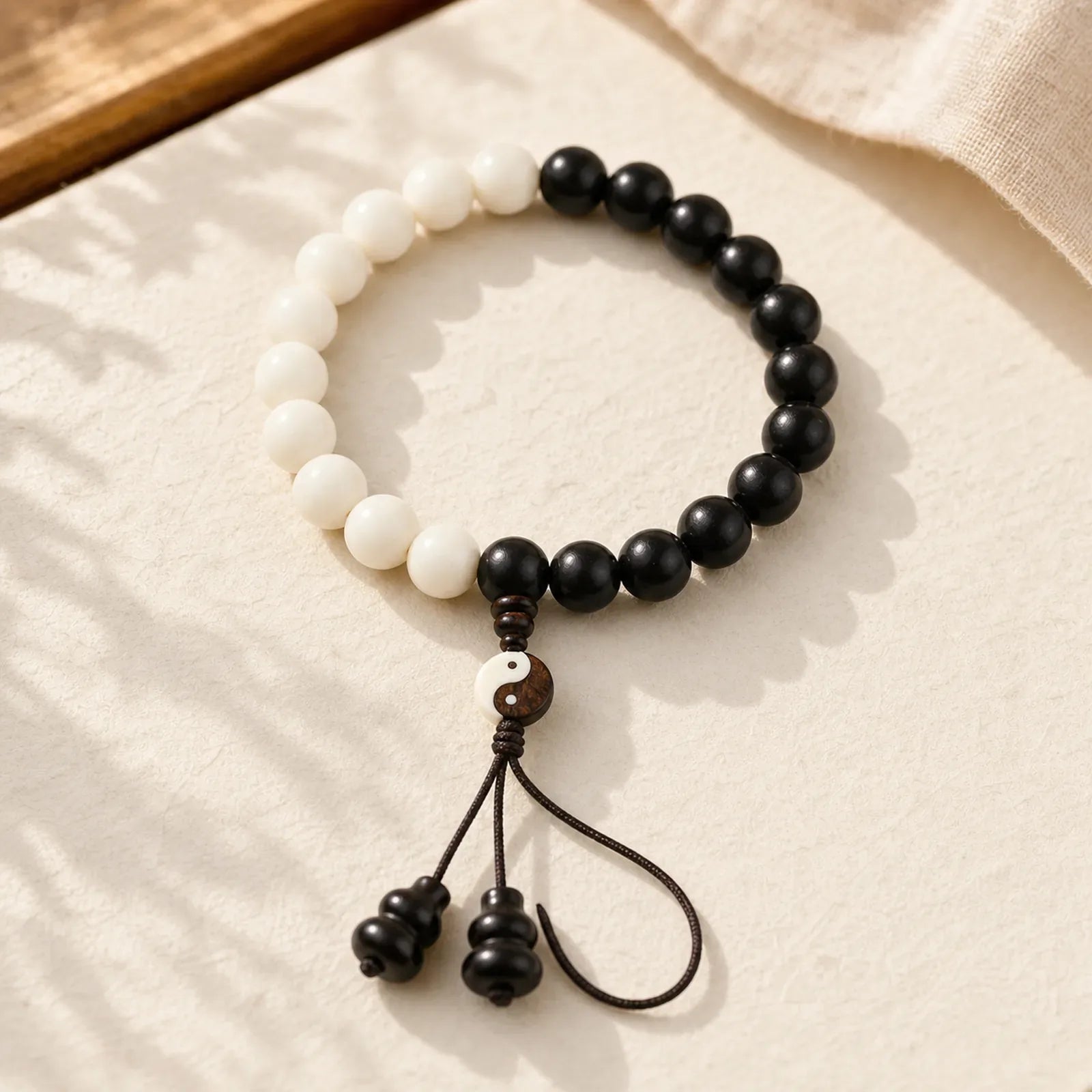 Ebony YinYang Protection Bracelet Decoration featuring Ebony, Ebony Wood, Bodhi Seed