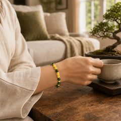 Electroplating Golden Double Pixiu Wealth Bracelet featuring Pixiu, Red Agate, Green Agate