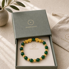 Electroplating Golden Double Pixiu Wealth Bracelet featuring Pixiu, Red Agate, Green Agate