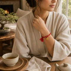 Elephant Fu Character Gold Plated Copper Red String Balance Tibet Bracelet featuring Fu Character, Copper, Red String