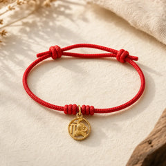 Elephant Fu Character Gold Plated Copper Red String Wealth Bracelet featuring Fu Character, Copper, Red String