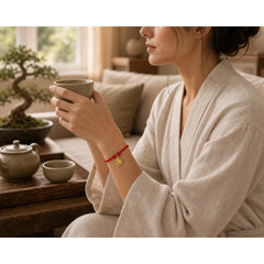 Elephant Fu Character Gold Plated Copper Red String Wealth Bracelet featuring Fu Character, Copper, Red String